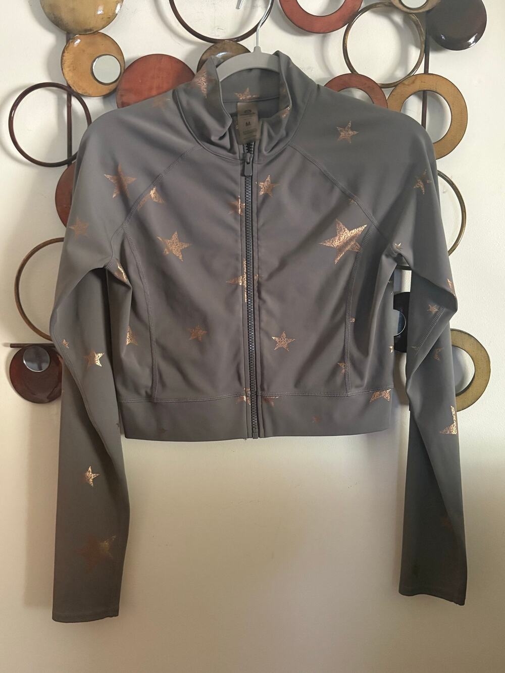 Mono B Cropped Star Print Foil Jacket size m but fits more like a small